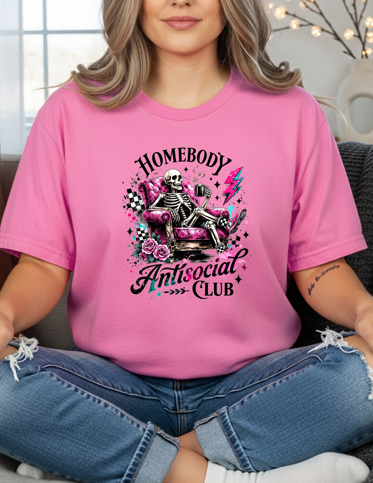 Homebody Antisocial Club – Skeleton Coffee Graphic T-Shirt