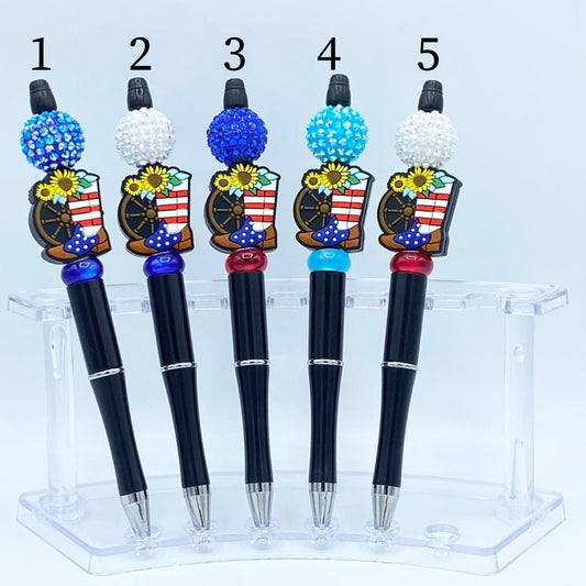 American Flag and Floral Cowboy Boots Beaded Pens